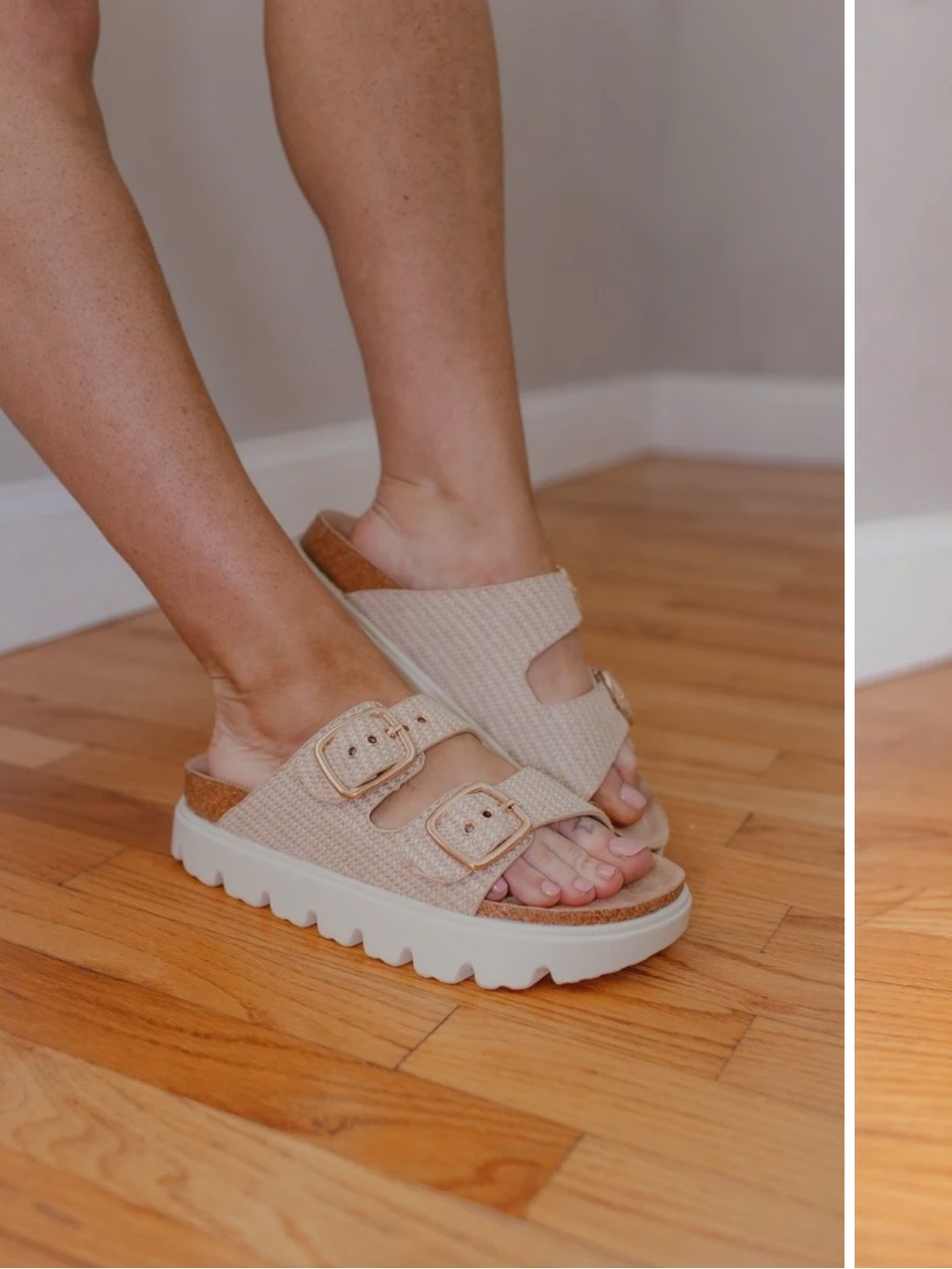Corkys Taupe Textured Double Buckle Slide Sandals